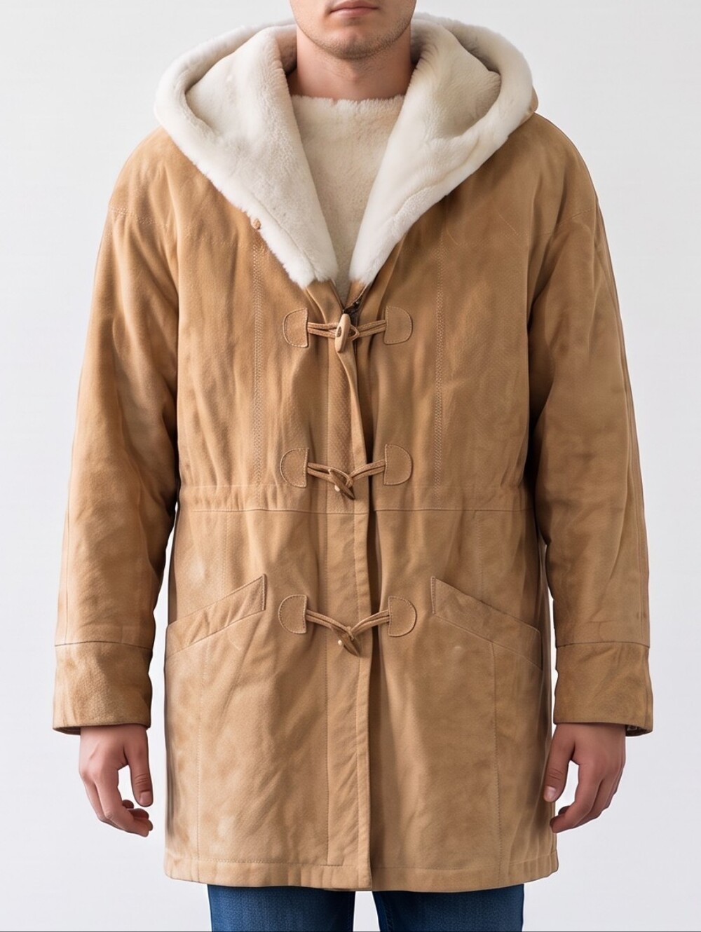 Wilsons Adventure Bound Suede Chore Coat, with Faux Fur Hood VTG L